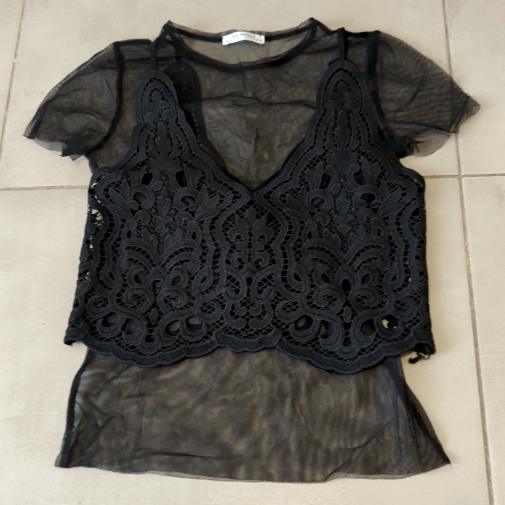 3/$20 Zara Sheer Lace Crop Top